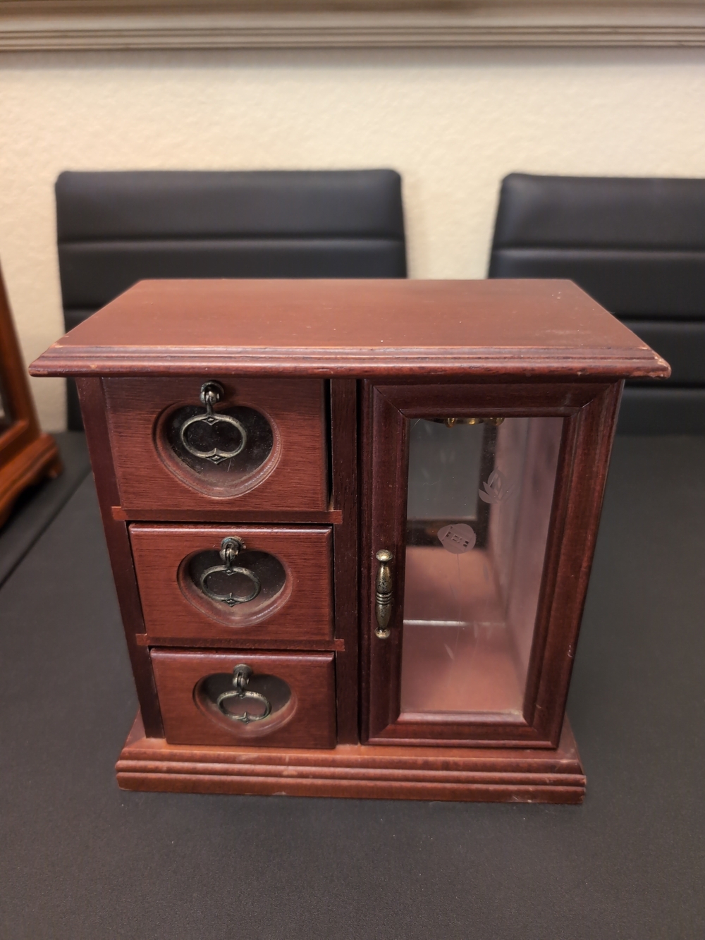 Wooden Jewelry Box with Glass Door - Brown